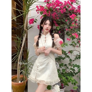 Váy Liền Sườn Xám Hở Vai Thiết Kế Váy Ngắn Chữ A Cao Cấp Tôn Dáng Khí Chất Chiết Eo Mẫu Mới