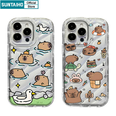 Suntaiho Ốp lưng Iphone Hàn quốc Đẹp Cute trong suốt in hình Ngộ nghĩnh Dễ Thương Vỏ Họa Tiết Bơi lội Capybara Vỏ Điện Thoại TPU Mềm Chống Sốc Cho Iphone 15 14 12 13 11 Pro Max IP 7 8 Plus Iphon X Xs XR Xs Max Ốp Lưng