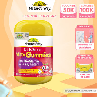 Kẹo Dẻo Vi Chất Cho Bé Nature's Way Kids Smart Vita Gummies Multi Vitamin for Fussy Eaters Kích Thích Ăn Ngon 60 Viên