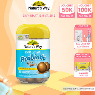 Kẹo Bọc Socola Cho Bé Nature's Way Kids Smart Probiotic Choc Balls Lợi Khuẩn Tốt Cho Hệ Tiêu Hoá 50 Viên