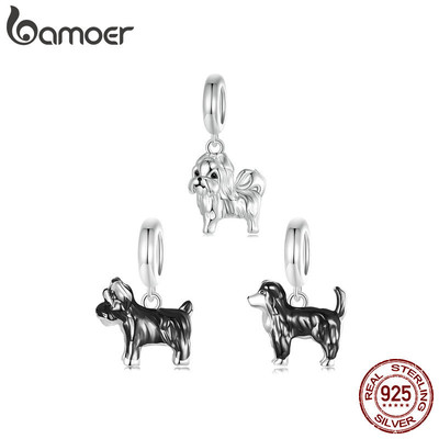 Bamoer 925 Sterling Sliver Charm Schnauzer Border Collie cho vòng tay Quà tặng cho nữ