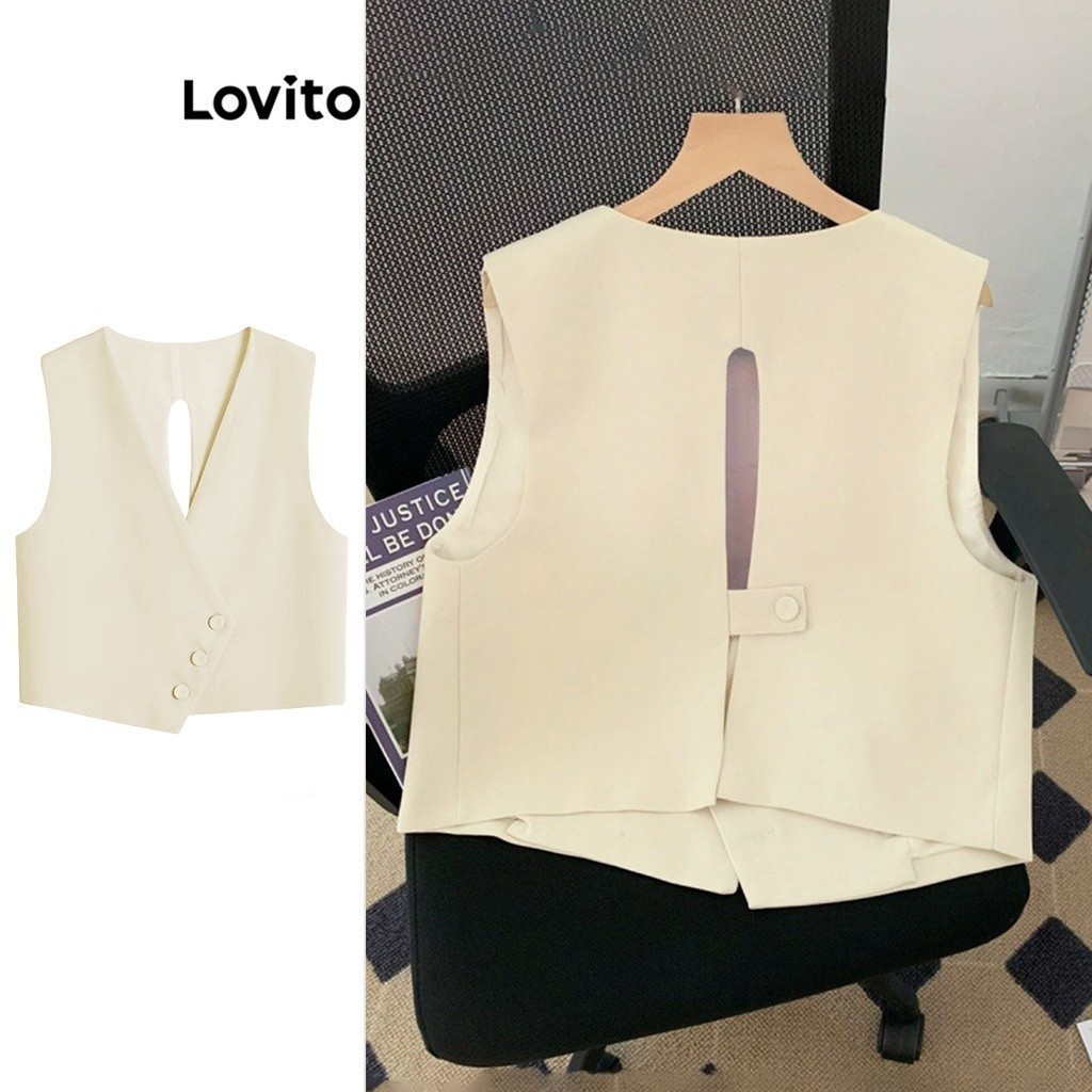 Áo sát nách Lovito bất đối xứng xẻ phía sau màu trơn thanh lịch cho nữ L74ED130