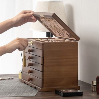  Hộp đựng trang sức bằng gỗ nguyên khối có khóa dung lượng lớn Bông tai cổ điển vòng cổ hộp bảo quản 