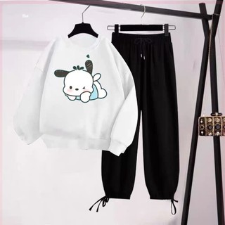Sét áo nỉ Cún nằm chơi và quần bom chun, Sét bộ mặc ở nhà, Áo hoodie nam nữ thiết kế thời trang DVGIT