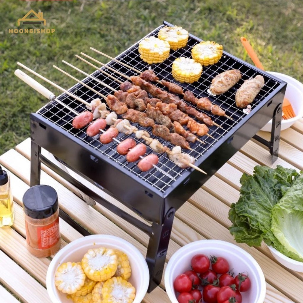 Bếp nướng than gấp gọn BNT9-10 cao cấp, bếp nướng ngoài trời kèm vỉ nướng, khay than - HoonbiShop