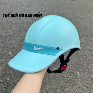 Mũ bảo hiểm Lưỡi Trai Đai Da(mẫu mới) xanh mint, nón bảo hiểm thời trang nửa đầu có khoét sau buộc tóc cho nữ