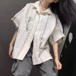 Nữ mới retro áo sơ mi tay ngắn mùa hè mỏng thiết kế rời áo sơ mi mỹ áo khoác ngoài