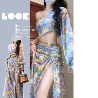 Váy Hoa Cho Phụ Nữ , Thiết Kế lệch vai, khoe eo xẻ tà cao ,họa tiết lạ mắt , hot trend