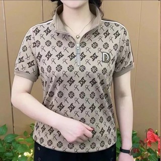 Mùa Hè Phong Cách Mới Áo Thun Nữ Tay Ngắn Cổ Polo Thời Trang Trung Niên Size Lớn Mẹ Chúng Tôi