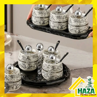 Bộ hũ gia vị gốm sứ Muen kèm kệ gia vị để bàn nhà bếp, hũ đựng gia vị nấu ăn có nắp và thìa