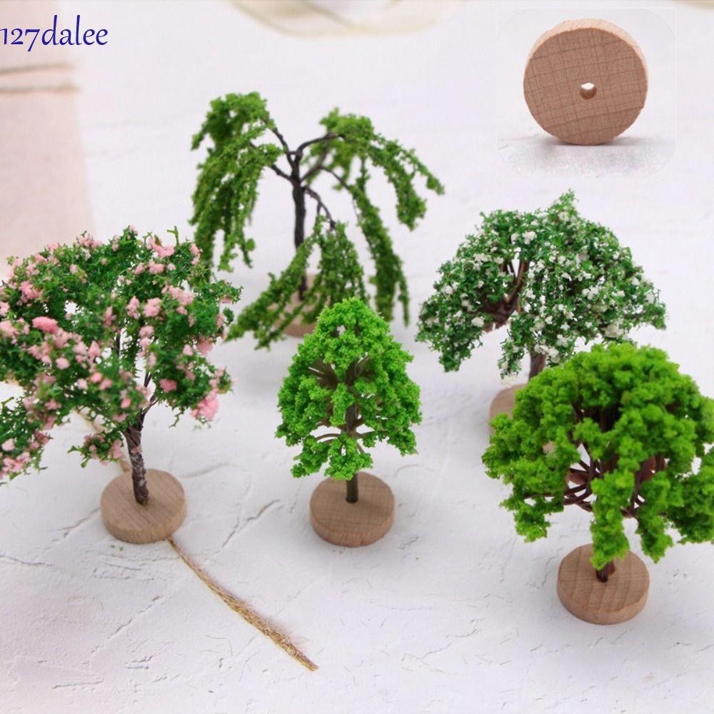 Cây mô hình DALEE, Đá rêu nhân tạo / Cây giả bằng nhựa đế gỗ, Đồ trang trí sân vườn cổ tích Màu xanh lá cây tự nhiên Nhà búp bê Mô phỏng phong cảnh cây Mini