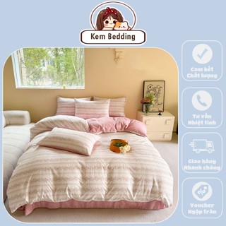 Set chăn ga gối 4 Món chất liệu Cotton Đũi dúm họa tiết hoa nhí - Vỏ chăn có thể lồng thêm ruột
