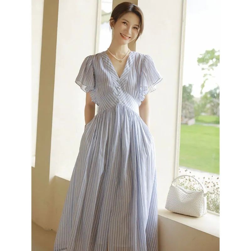 Váy Sọc Xanh Phong Cách Pháp 