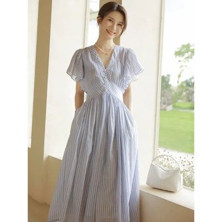 Váy Sọc Xanh Phong Cách Pháp 
