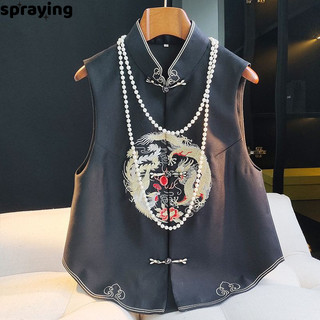 Áo bình xịt với họa tiết rồng thêu đen bó sát, thời trang mùa thu nữ cổ điển Trung Quốc