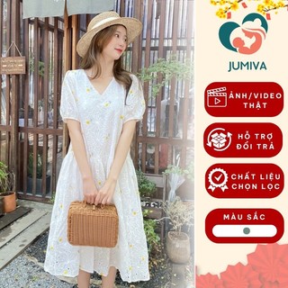 Đầm maxi, váy bầu mùa hè thiết kế ren hoa nhí chất vát mát đi biển thời trang cao cấp jumiva