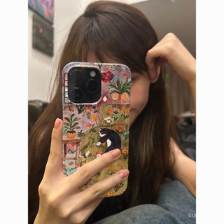 Lazy Life Flower Room Cat iPhone Phone Case Tương thích iPhone 11 12 13 pro max 7 8 plus 12promax 13promax 14promax 15promax xr Vỏ bảo vệ điện thoại Vỏ cứng bảo vệ chống gõ