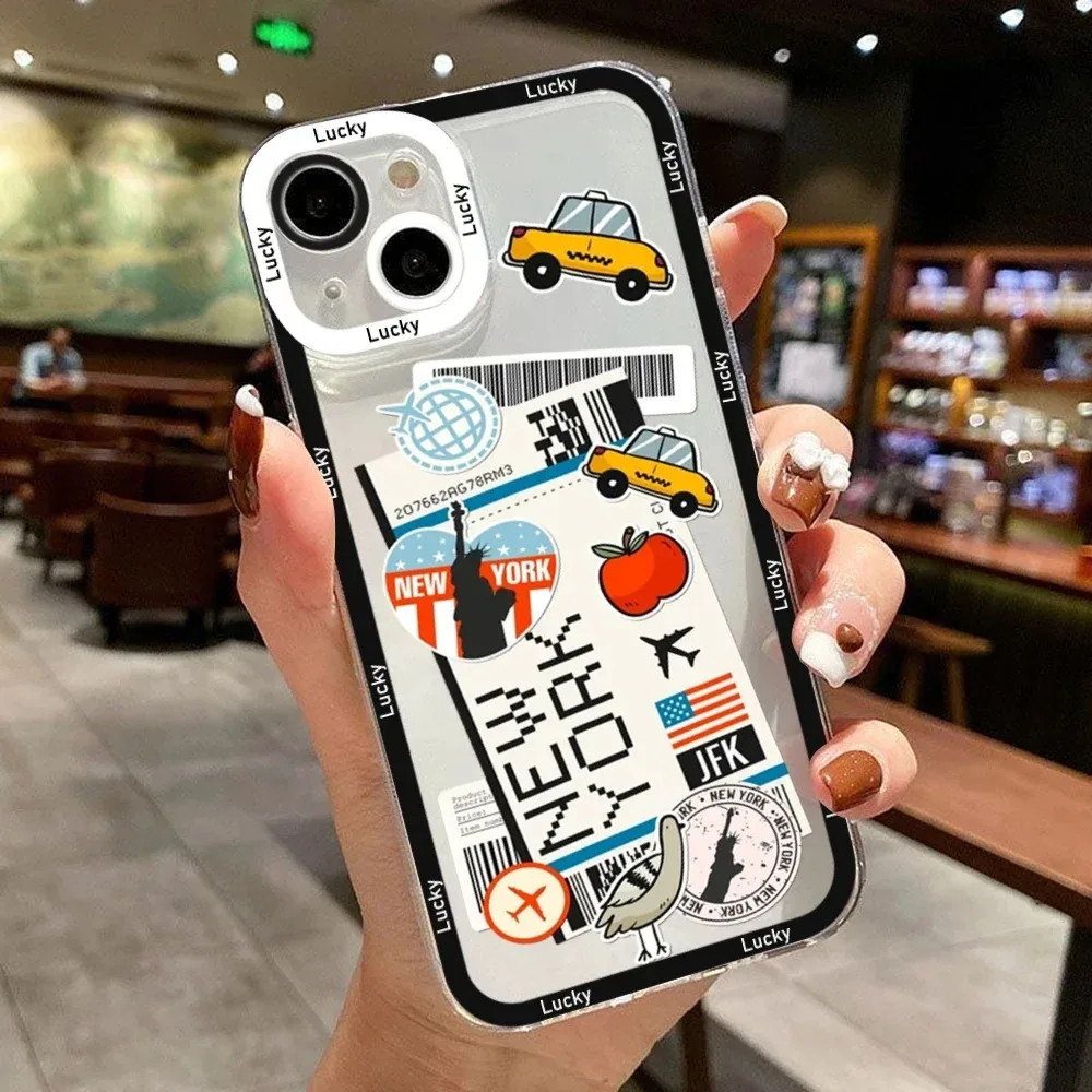Ốp lưng iPhone Cạnh Vuông Samsung Xiaomi Oppo Vé Máy Bay New York Collage Pass Boarding Aesthetic