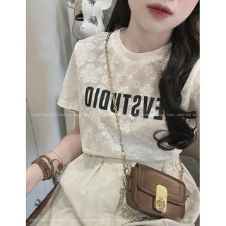 Áo thun ren hoa nữ tay ngắn cổ tròn chữ REVSTUDIO hàng Quảng Châu, áo phông mùa hè form vừa chất cotton mát đẹp 255210 2