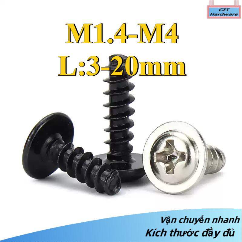Vít răng thưa Vít bắn gỗ đầu dù mạ niken / đen M1.4-M4 * L3-20mm (DM-CZT1)