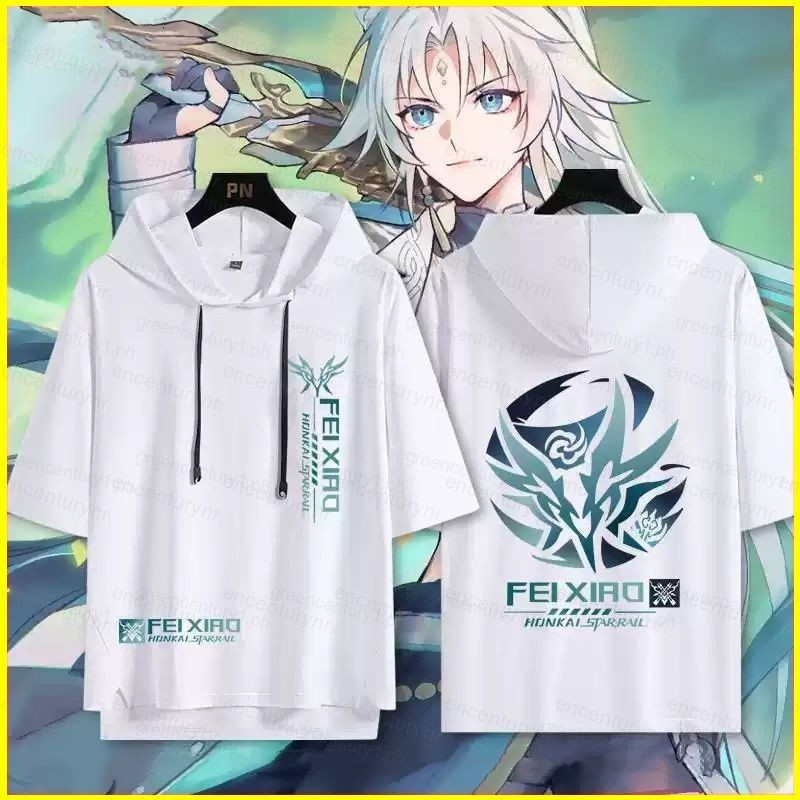 Honkai Star Rail Feixiao cosplay có mũ trùm đầu tay ngắn Áo thun mùa hè dáng rộng áo hoodie thông th