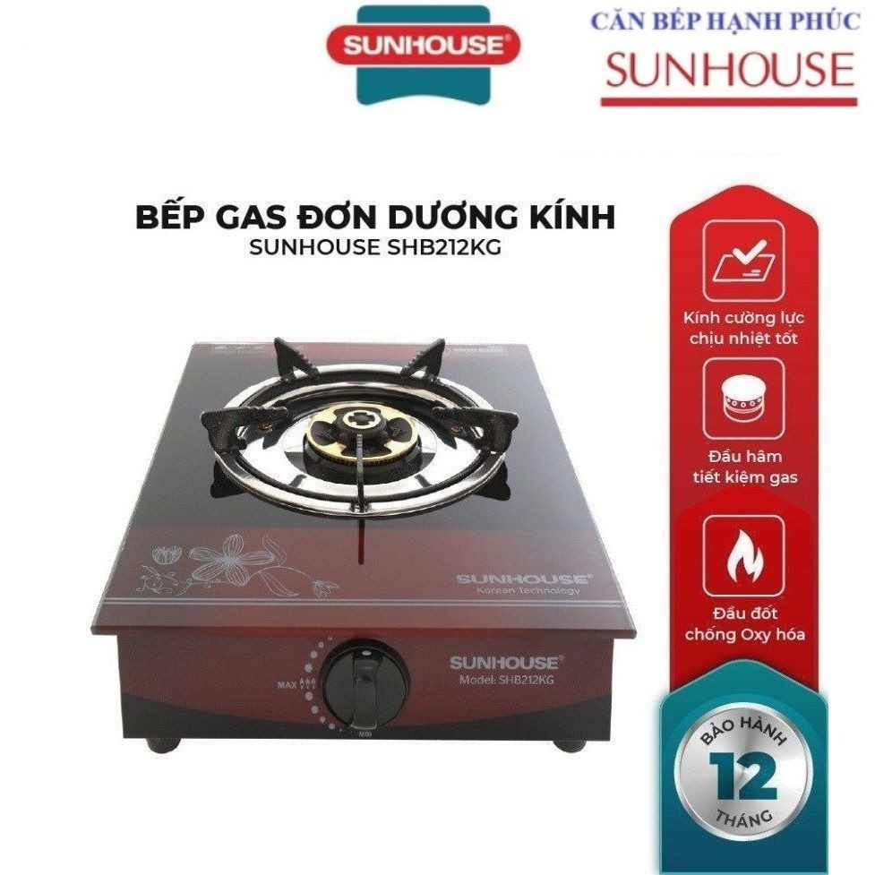 Bếp gas đơn dương kính sunhouse SHB212KG