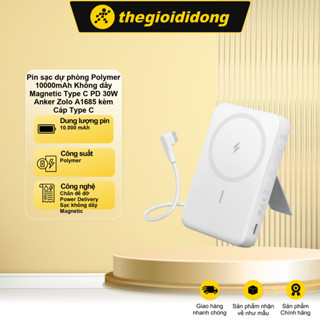 Pin sạc dự phòng Polymer 10000mAh Không dây Magnetic Type C PD 30W Anker Zolo A1685 kèm Cáp Type C
