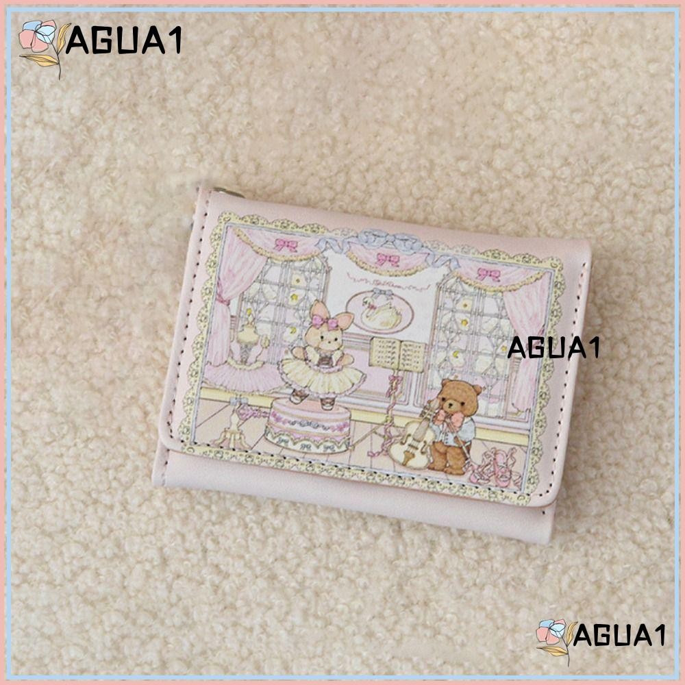 Ví ngắn AGUA1, Túi đựng tiền PU di động, Hộp đựng thẻ gấu và thỏ nhiều khe dễ thương dành cho nữ