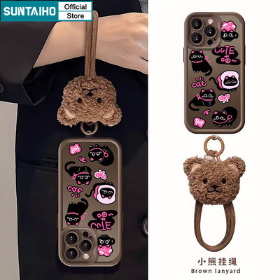 Suntaiho Vỏ Dễ Thương Có Dây Buộc Họa Tiết Mèo Đen Ốp Điện Thoại Cho Iphone 16 15 14 12 13 11 Pro Max IP 7 8 Plus Iphon X Xs XR Xs Max Silicone Mềm Cao Cấp Chống Sốc Ốp Lưng