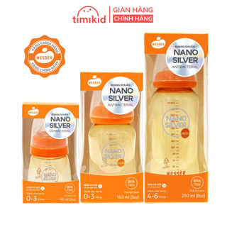 Bình sữa cổ rộng Wesser, bình sữa Nano Silver PESU cho bé 180ml - 260ml