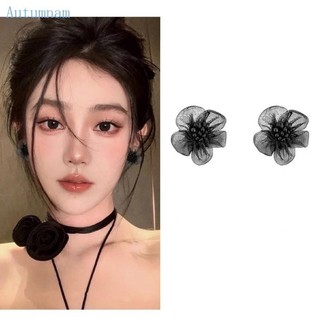 Bông tai thả hoa thủ công AUTU Phụ kiện bông tai dài hoa hồng nhẹ