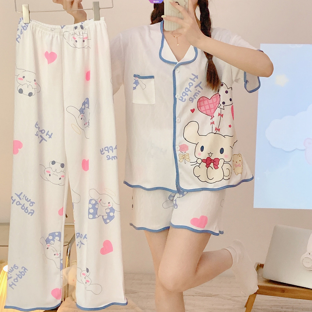 Bộ đồ ngủ Cinnamoroll mới mùa hè Sanrio Bộ đồ ngủ nữ Quần Short ngắn tay kiểu Pháp Ins Bộ đồ mặc nhà hoạt hình phong cách [RAIN]