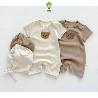  Bodysuit Cho Bé Trai, Bé Gái Sơ Sinh Từ 3-12kg KAMSAMITA Vải Thun Tăm Đính Gấu, Body Ngắn Tay Cho Bé S443