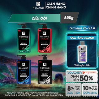 Dầu gội Romano hương nước hoa Classic/ Force/ Attitude/ Gentleman 650g/chai - 4 mùi hương có sẵn