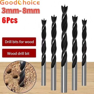 6 X Three-Point Wood Drill Bit Set 3-8mm For Woodworking-Tool Spiral Drill Bits