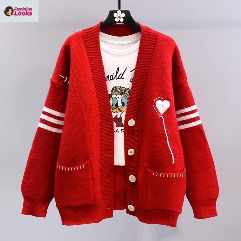 Áo Khoác cardigan Dệt Kim Tay Dài Dáng Rộng Phong Cách Hàn Quốc