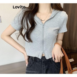 Áo thun Lovito khóa kéo màu trơn thường ngày cho nữ LNA55348
