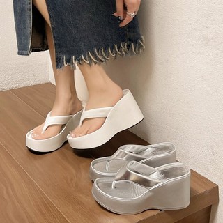 Giày cao gót đế lật ngón chân nữ cao su pu mũi tròn mở gót nêm