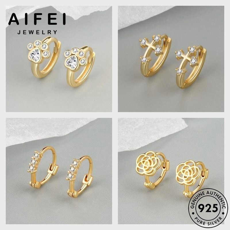 Aifei JEWELRY Hoop Moissanite Bông Tai Chính Hãng Nữ Kim Cương Vàng 925 Bạc Thời Trang M124