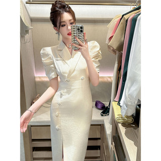Mùa Hè 2024 Phong Cách Mới Đi Làm Nữ Chuyên Nghiệp Dịp Chính Thức Phù Hợp Với Tay Phồng Ôm Đầm Nữ 50758