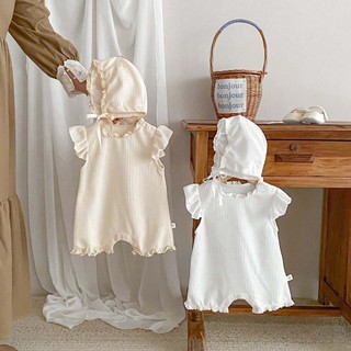 2024 Phong Cách Mới Cho Bé Jumpsuit INS Phiên Bản Hàn Quốc Mùa Hè Bé Gái Waffle Ren Jumpsuit Bay Tay Mỏng Phong Cách Có Mũ Trùm Đầu Jumpsuit Quần Áo Sơ Sinh