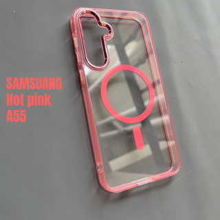 Ốp điện thoại Acrylic ống kính máy ảnh kim loại cho Samsung Galaxy S22 Ultra A55 A35 S24 S23 Plus Ultra S23 FE Chống sốc trong suốt màu hồng trong suốt Vỏ điện thoại bóng cứng Magentic