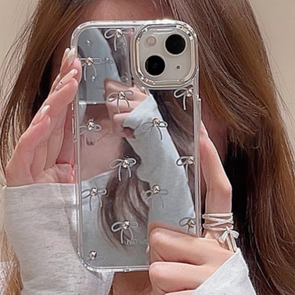 Ốp Điện Thoại Gương Nơ Hạt 3D Sang Trọng Cho IPhone 11 15 14 Pro MAX 12 13 Promax 15 / 14 Plus XS MAX XR 7 8Plus Ốp lưng Chống Rơi