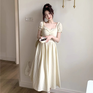 Đầm tay phồng mùa hè Phong cách mới Nhẹ nhàng Tính khí Đầm ôm vừa vặn cho học sinh Váy dài