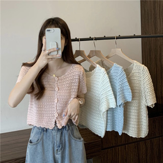 Áo thun ngắn tay mới nữ rỗng băng lụa dệt kim cardigan mỏng thời trang mùa hè áo phông ngắn nữ NZ-TX-673
