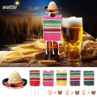 Wattle Mũ Sombrero Nhỏ, Chủ Đề Mexico Fiesta Chai Trang Trí Serapes, Đồ Dùng Gia Đình Trang Trí Tiệc Nhiều Màu Sắc Bia Poncho Cover