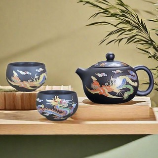 Yixing Quặng Nguyên Rồng Phượng Đất Sét Tím Ấm Trà Kung Fu Bộ Trà Đổi Màu Hộ Gia Đình Trà Bộ Handmade Máy Làm Trà Rồng Nồi