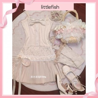 [Littlefish] Spring Girl Pure Desire Gentle BM Style Bow Lace Camisole + Ren Khâu Váy Bánh Lông Tơ Phù Hợp Với Kích Thước Lớn
