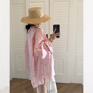 Áo sơ mi dài tay nơ hồng ngọt ngào cực lớn dành cho nữ Kem chống nắng đa năng