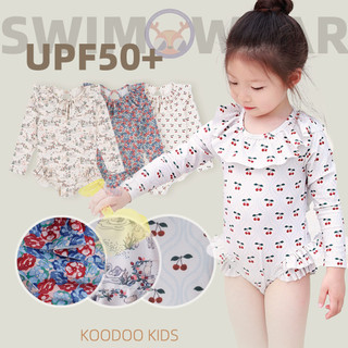 Bé Gái Tập Đi Dài Tay Anh Đào Ruffle Đồ Bơi One Piece Rash Guard Bộ Đồ Tắm UPF 50 + Chống Nắng